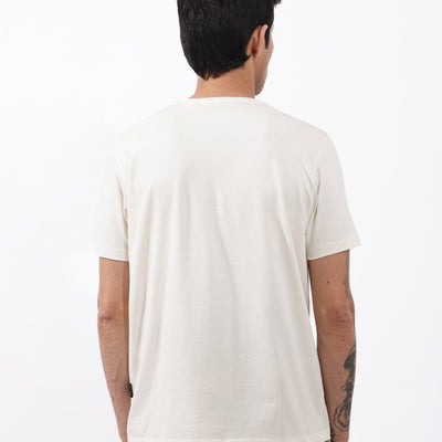 Rare Rabbit Articale Mens Oak Off White Cotton Polyester Fabric Short Sleeve Crew Neck Regular Fit Printed T-Shirt