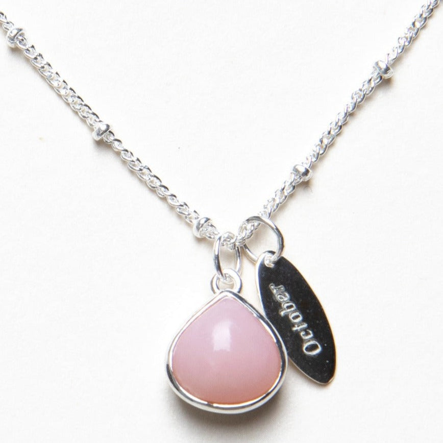 October Pink Opal Birthstone Necklace