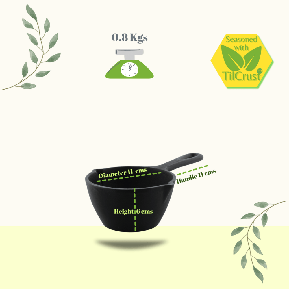Trilonium Triple Seasoned Cast Iron Tadka Pan | Gas & Induction Compatible | Black