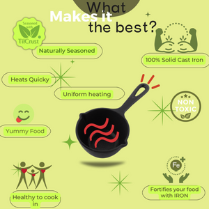 Trilonium Triple Seasoned Cast Iron Tadka Pan | Gas & Induction Compatible | Black