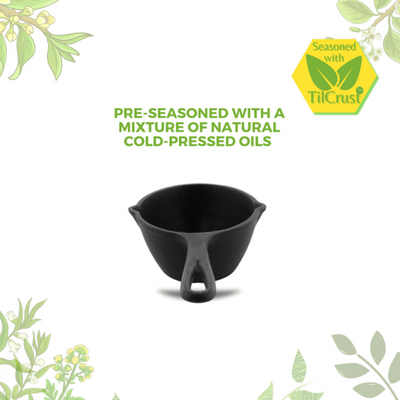 Trilonium Triple Seasoned Cast Iron Tadka Pan | Gas & Induction Compatible | Black