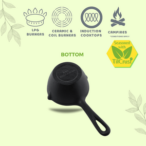 Trilonium Triple Seasoned Cast Iron Tadka Pan | Gas & Induction Compatible | Black