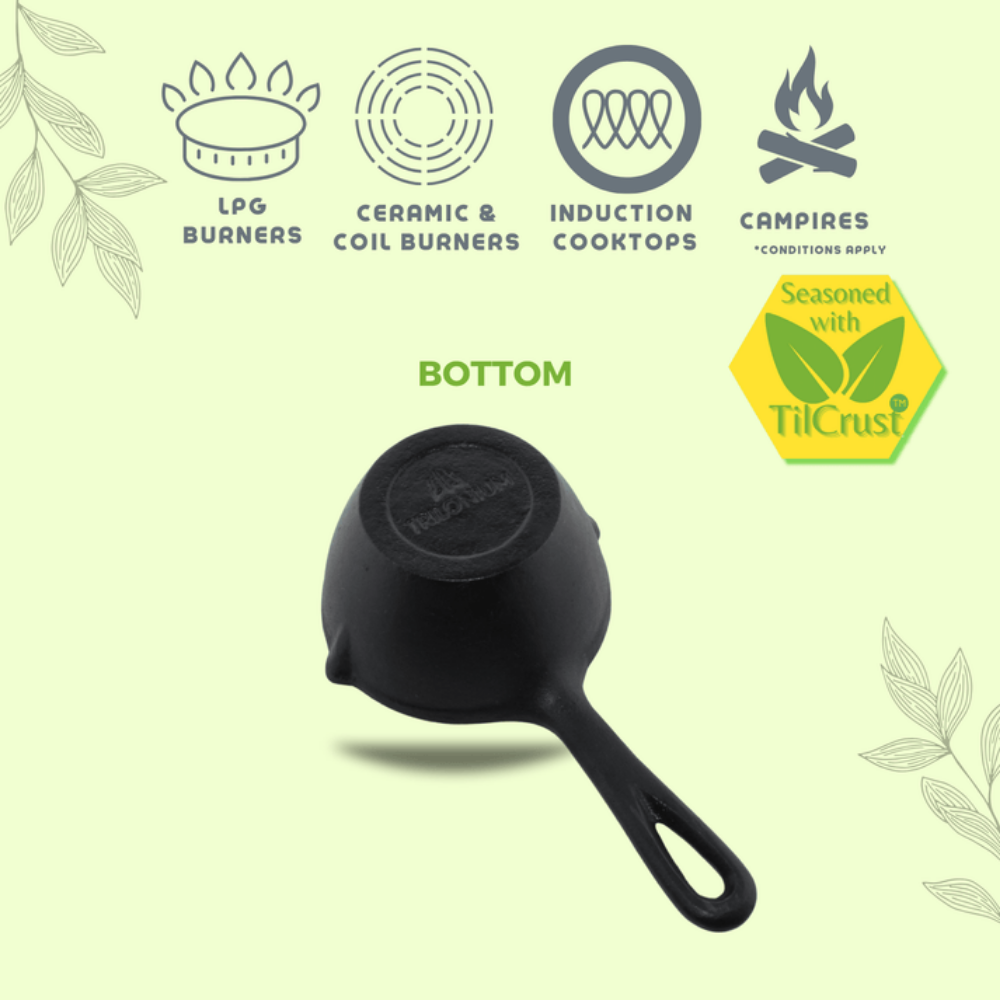 Trilonium Triple Seasoned Cast Iron Tadka Pan | Gas & Induction Compatible | Black