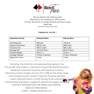 BlackTree Clothing  store Franchises onboarding legal fee.