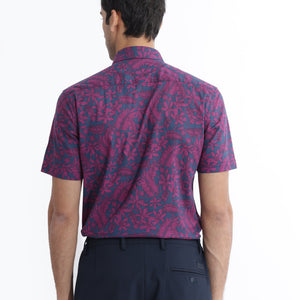 Rare Rabbit Men's Olars Navy Cotton Fabric Half Sleeves Floral Print Shirt