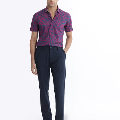 Rare Rabbit Men's Olars Navy Cotton Fabric Half Sleeves Floral Print Shirt