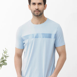 Rare Rabbit Mens Olios Light Blue Cotton Fabric Short Sleeve Crew Neck Satin Print T-Shirt