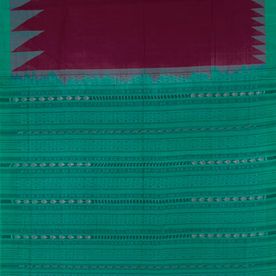 Pink Handwoven Orissa Cotton Saree With Dotted Stripes & Micro Motifs in Contrast Aquamarine Pallu & Border-Pink