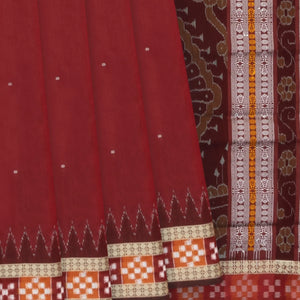 Crimson Handloom Orissa Silk Saree With Diamond Motifs in Border-Crimson