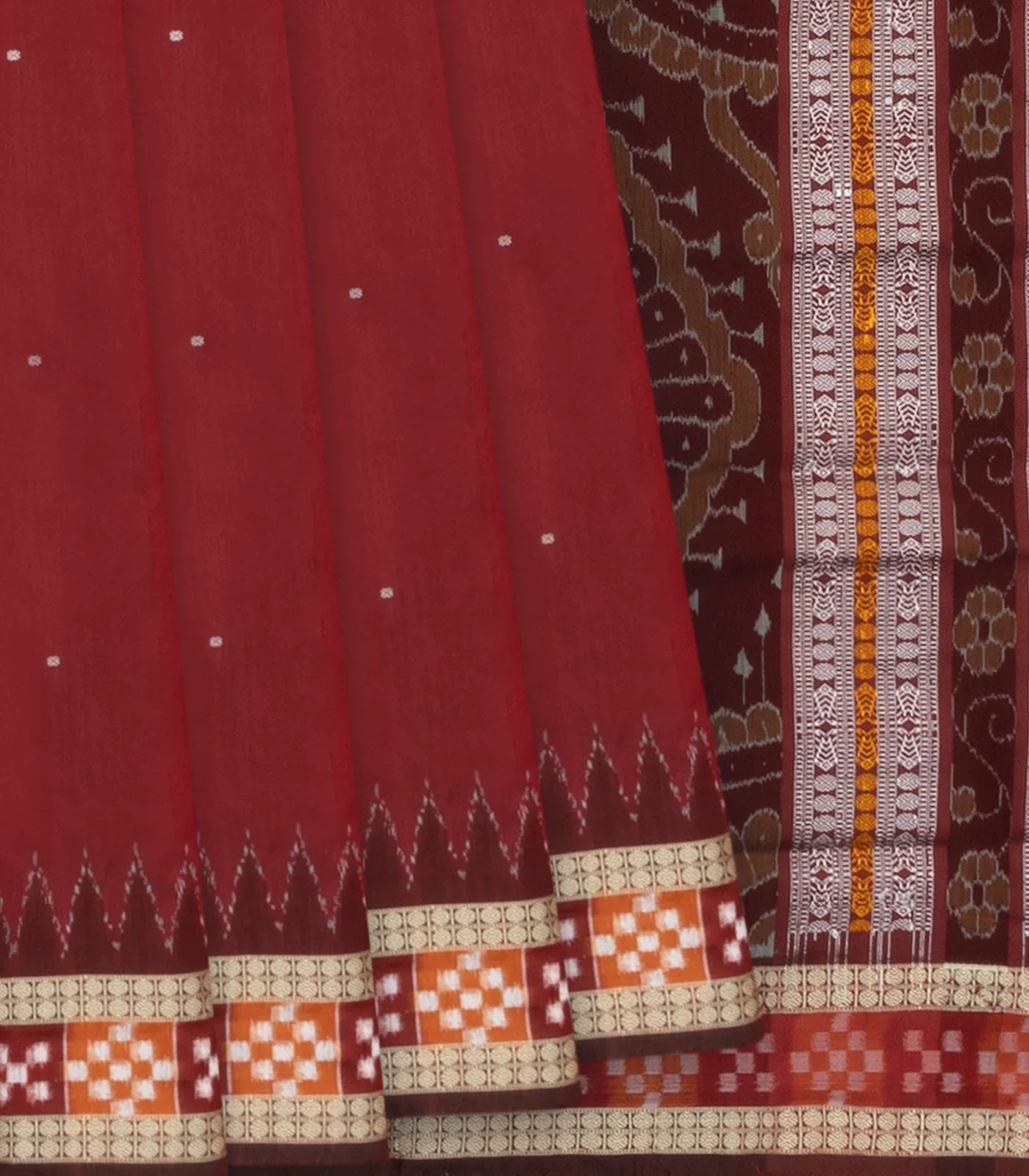 Crimson Handloom Orissa Silk Saree With Diamond Motifs in Border-Crimson