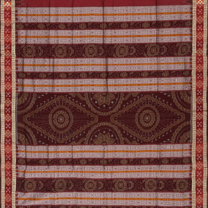 Crimson Handloom Orissa Silk Saree With Diamond Motifs in Border-Crimson