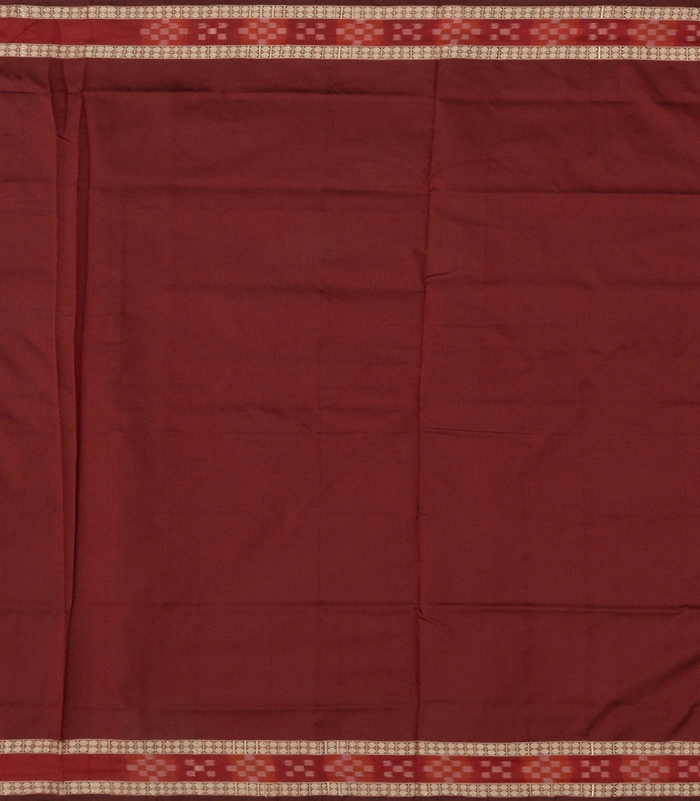 Crimson Handloom Orissa Silk Saree With Diamond Motifs in Border-Crimson