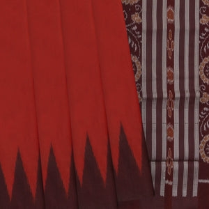 Red Handloom Orissa Silk Saree With Floral Maroon Pallu-Red