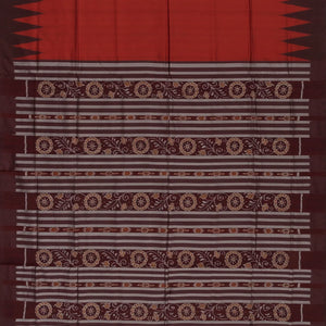 Red Handloom Orissa Silk Saree With Floral Maroon Pallu-Red