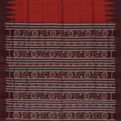 Red Handloom Orissa Silk Saree With Floral Maroon Pallu-Red