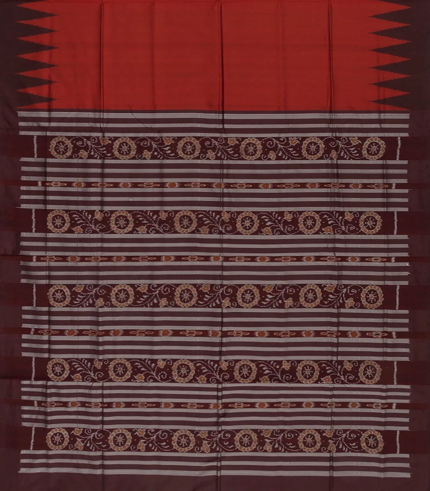 Red Handloom Orissa Silk Saree With Floral Maroon Pallu-Red