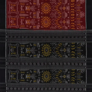 Maroon Handloom Orissa Cotton Saree With Black Border & Pallu-Maroon