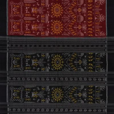 Maroon Handloom Orissa Cotton Saree With Black Border & Pallu-Maroon