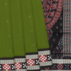 Leaf Green Handloom Orissa Silk saree With Contrast Black Border-Leaf Green