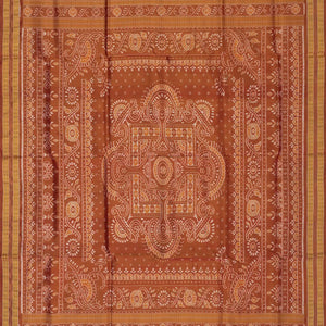 Rust Handloom Orissa Tissue Silk Saree With Tribal Motifs-Rust