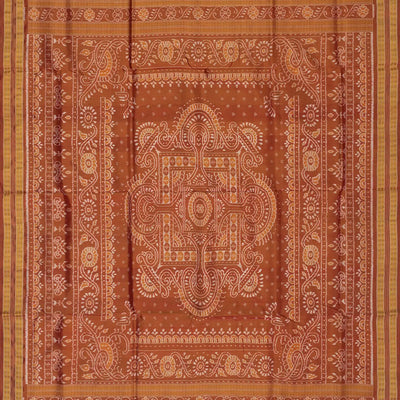 Rust Handloom Orissa Tissue Silk Saree With Tribal Motifs-Rust