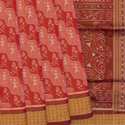 Red Tissue Handloom Orissa Silk Saree With Tribal Motifs-Red