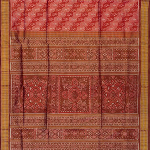 Red Tissue Handloom Orissa Silk Saree With Tribal Motifs-Red