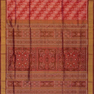 Red Tissue Handloom Orissa Silk Saree With Tribal Motifs-Red