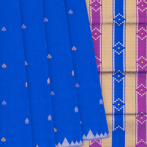 Blue Handloom Orissa Silk Saree With Spearhead Motifs & Temple Border-Blue