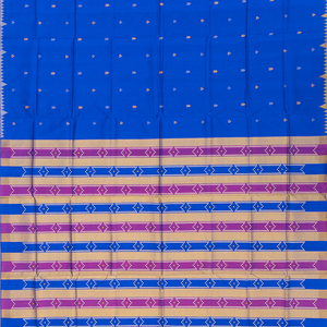 Blue Handloom Orissa Silk Saree With Spearhead Motifs & Temple Border-Blue