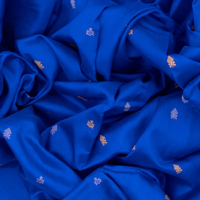 Blue Handloom Orissa Silk Saree With Spearhead Motifs & Temple Border-Blue