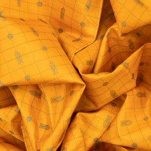 Mango Yellow Handloom Orissa Silk Saree With Checks & Fish Motifs-Mango Yellow