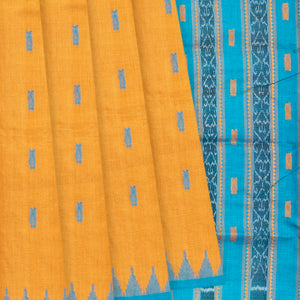 Mango Yellow Handloom Orissa Silk Saree With Butta & Turquoise Pallu-Mango Yellow