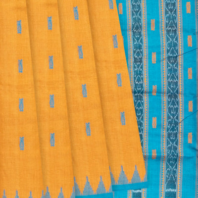 Mango Yellow Handloom Orissa Silk Saree With Butta & Turquoise Pallu-Mango Yellow