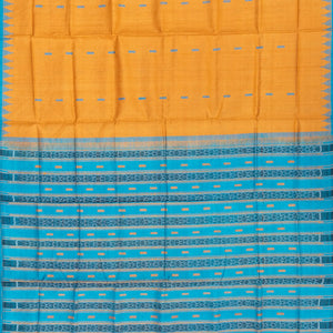 Mango Yellow Handloom Orissa Silk Saree With Butta & Turquoise Pallu-Mango Yellow