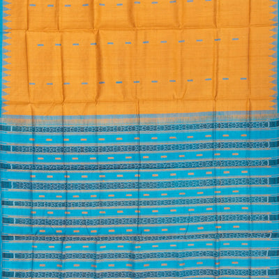 Mango Yellow Handloom Orissa Silk Saree With Butta & Turquoise Pallu-Mango Yellow