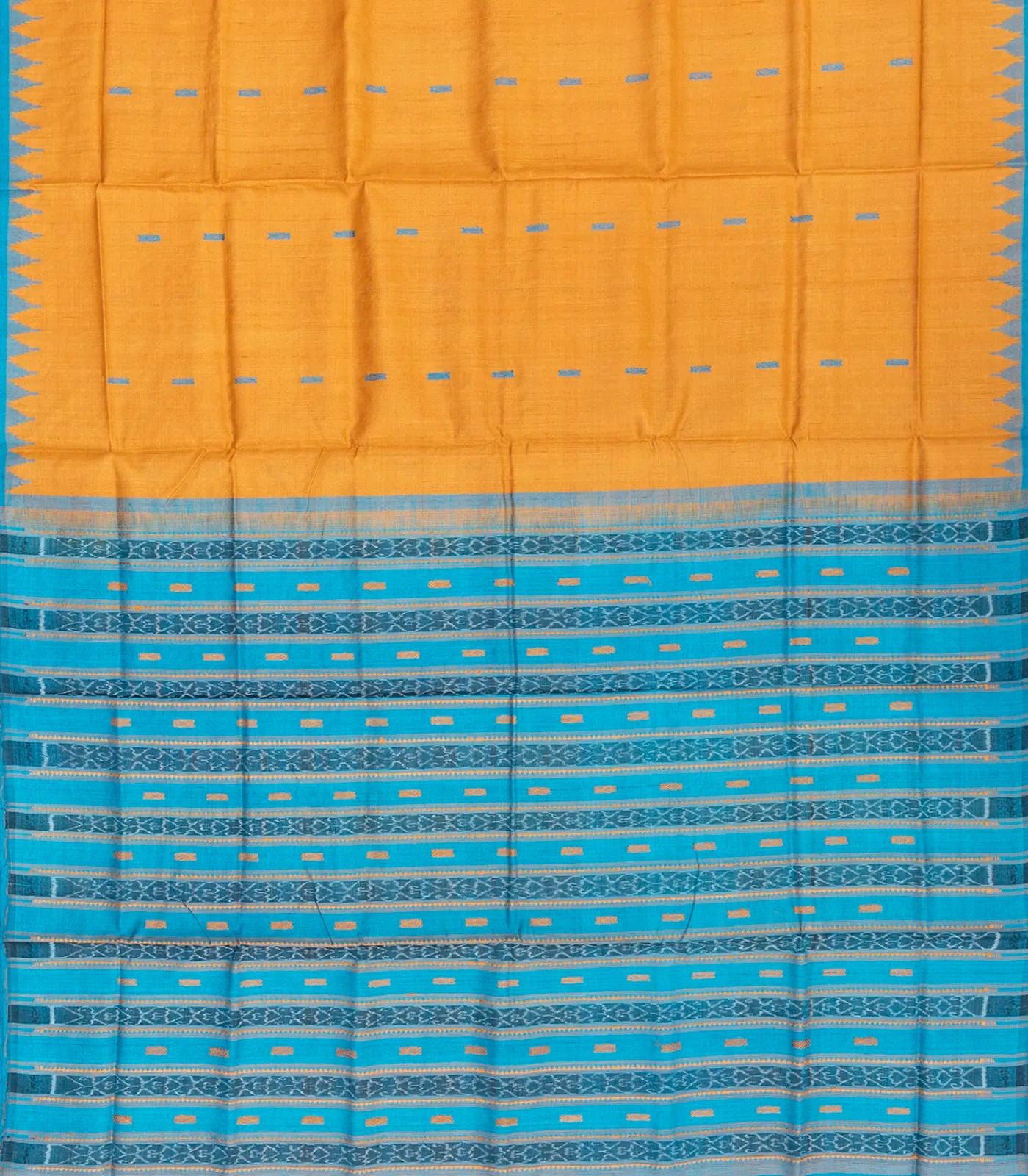 Mango Yellow Handloom Orissa Silk Saree With Butta & Turquoise Pallu-Mango Yellow