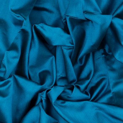 Cyan Handloom Orissa Silk Saree With Temple Border & Stripped Pallu-Cyan