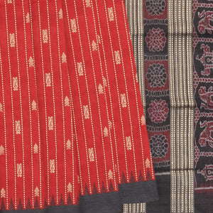 Red Handloom Orissa Silk Saree With Spearhead Motifs & Stripes-Red