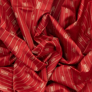 Red Handloom Orissa Silk Saree With Spearhead Motifs & Stripes-Red