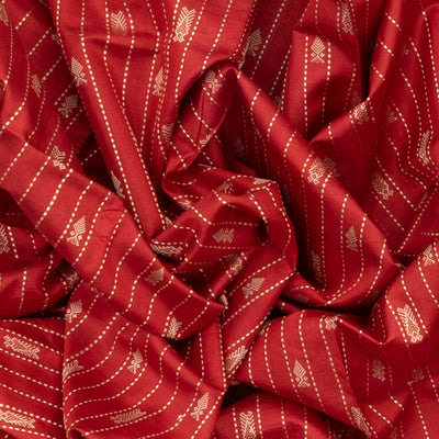 Red Handloom Orissa Silk Saree With Spearhead Motifs & Stripes-Red
