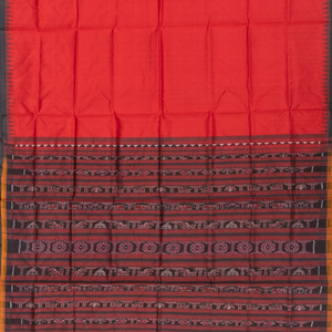 Red Handloom Orissa Silk Saree With Elephant & Floral Motifs In Pallu-Red