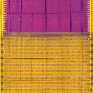 Purple Handloom Orissa Silk Saree With Floral Motifs & Contrast Yellow Border-Purple