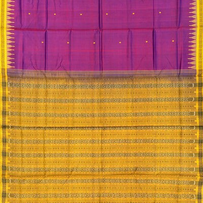 Purple Handloom Orissa Silk Saree With Floral Motifs & Contrast Yellow Border-Purple