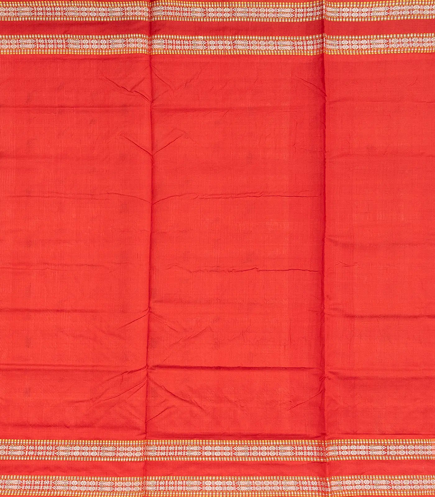 Cream Handloom Orissa Silk Saree With Checks & Contrast Red Border-Cream