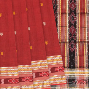Crimson Handloom Orissa Silk Saree With Floral Motifs-Crimson