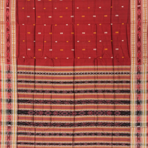 Crimson Handloom Orissa Silk Saree With Floral Motifs-Crimson