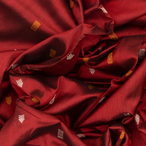 Crimson Handloom Orissa Silk Saree With Floral Motifs-Crimson