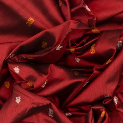 Crimson Handloom Orissa Silk Saree With Floral Motifs-Crimson