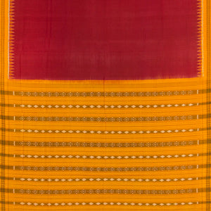 Crimson Handloom Orissa Cotton Saree With Mustard Temple Border-Crimson